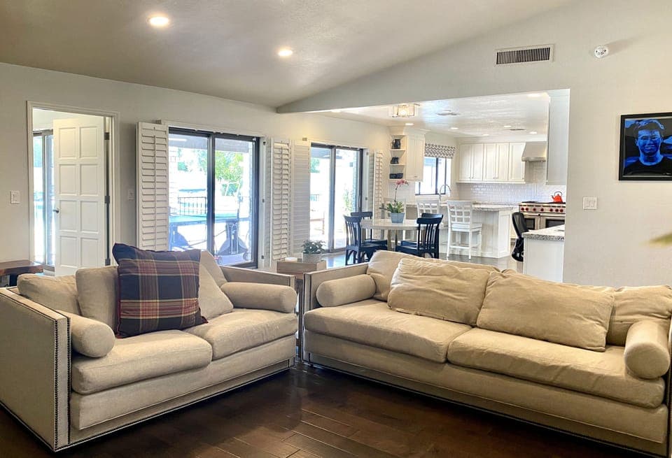 View of the kitchen from the living room. 