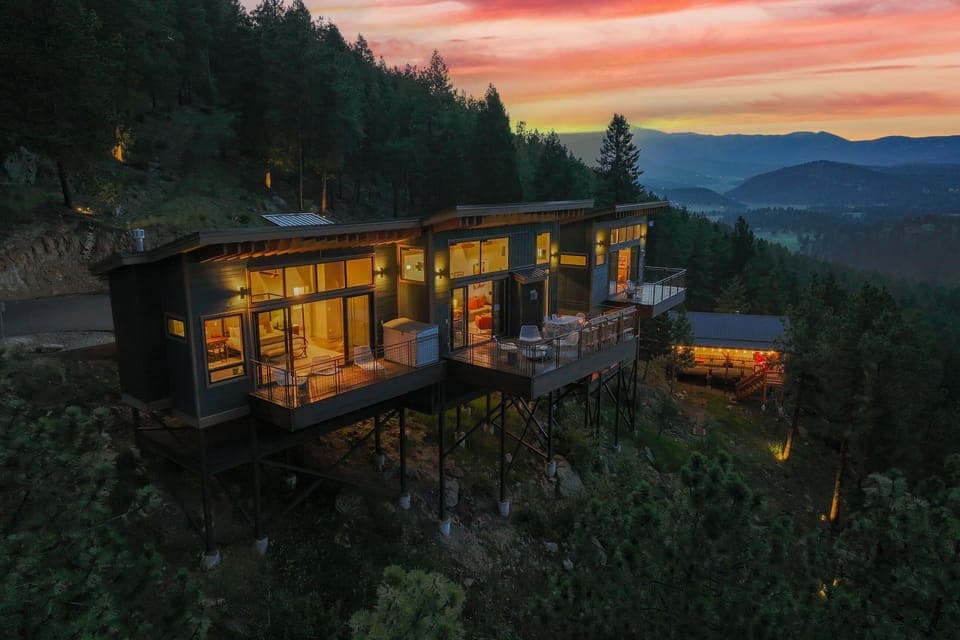 Zen Treehouse + Glamping Tent (lower right) with Mount Rosalie in the background