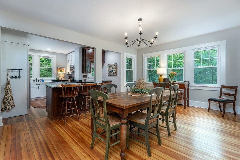 Main-level kitchen and dining areas.