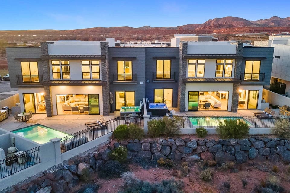 Aerial View of Backyards - Side by Side Homes