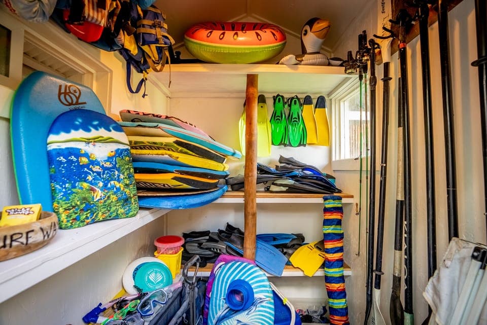 Gear Room thats fully stocked with plenty of amazing beach gear to use for free!