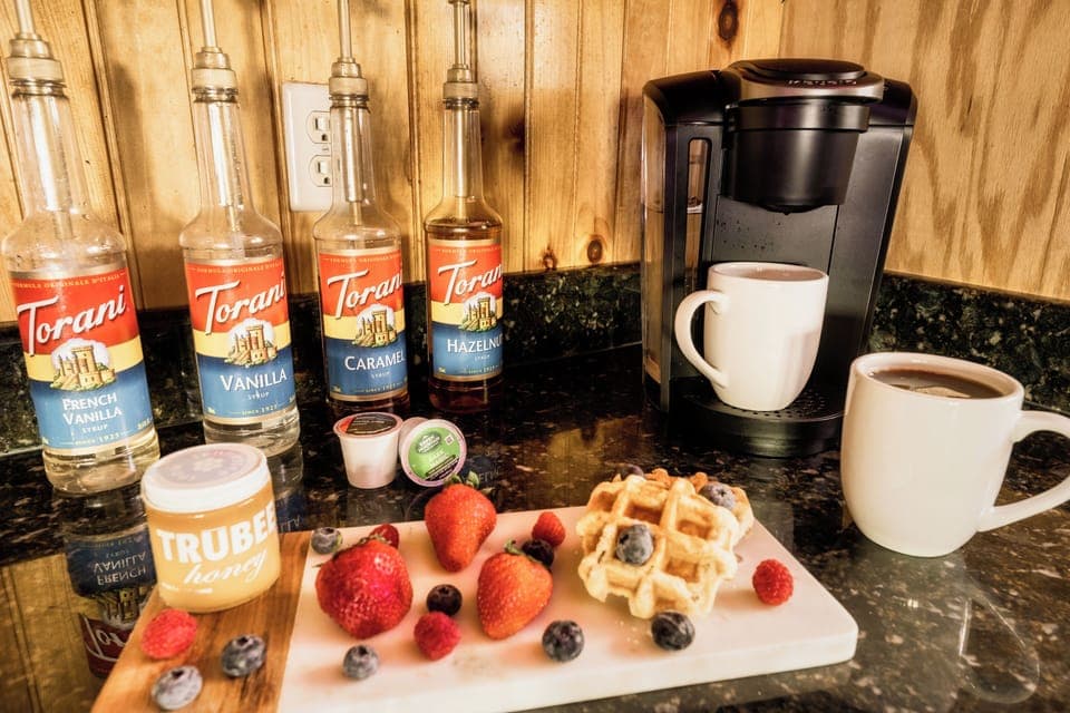 Coffee bar with Ninja for morning smoothies!