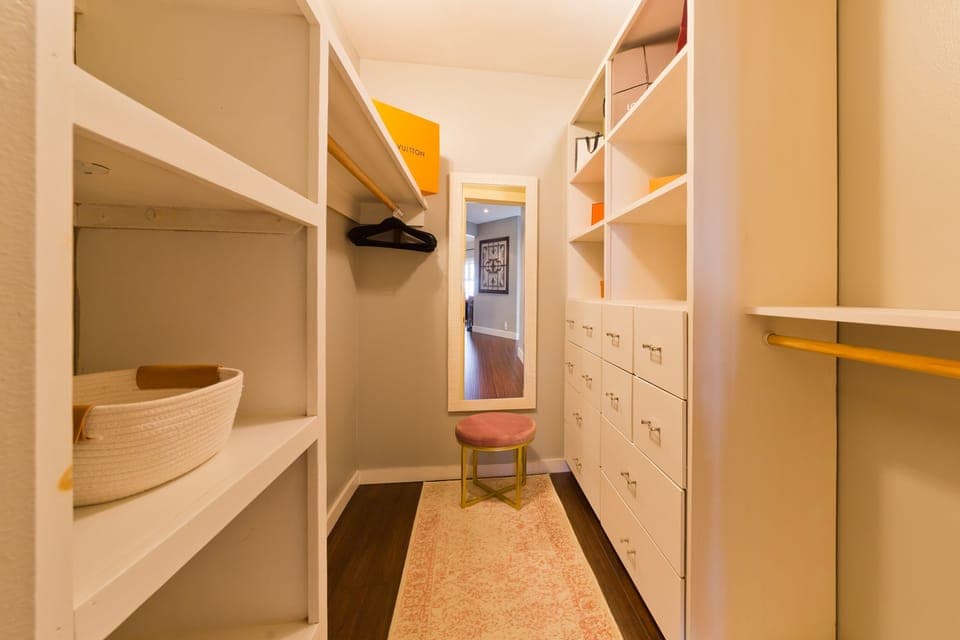 Double walk in closets in primary bedroom.