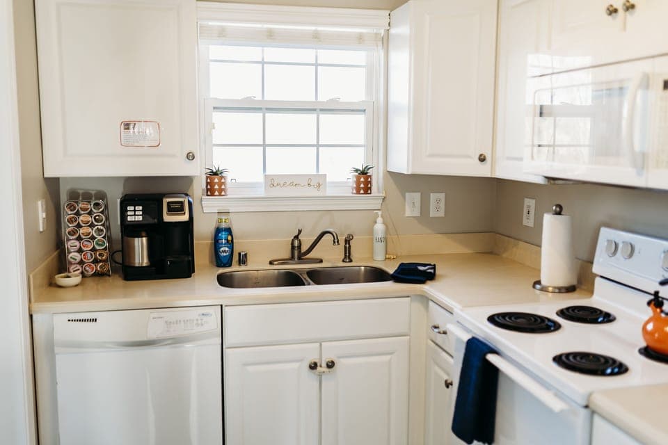 The kitchen is modest in size, but is well stocked.