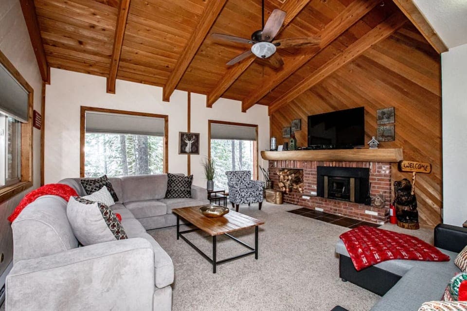 Cozy Living Room with wood fireplace