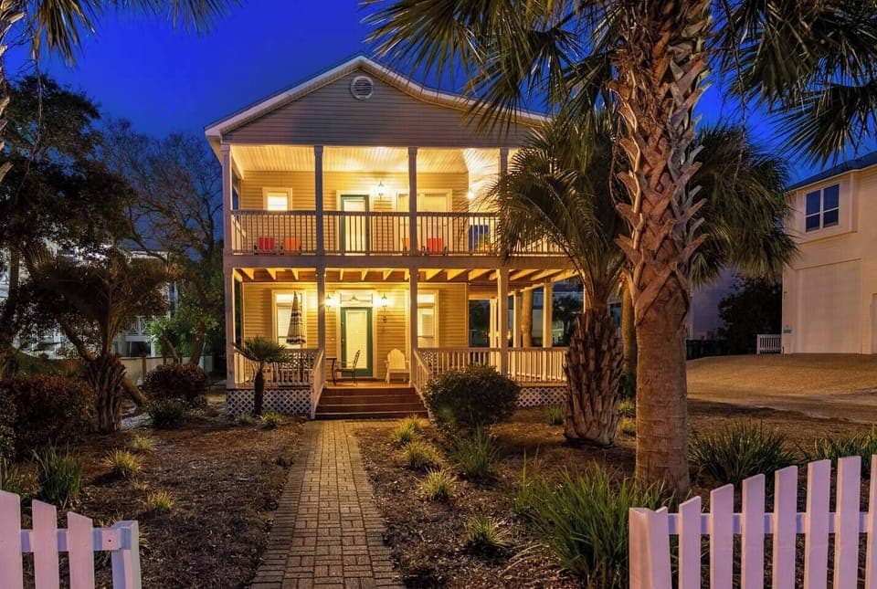 Front view of house at twilight