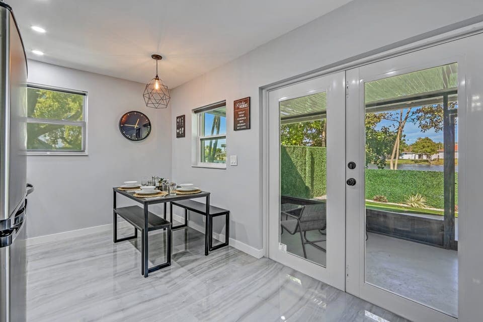 Dining table comfortably sits four