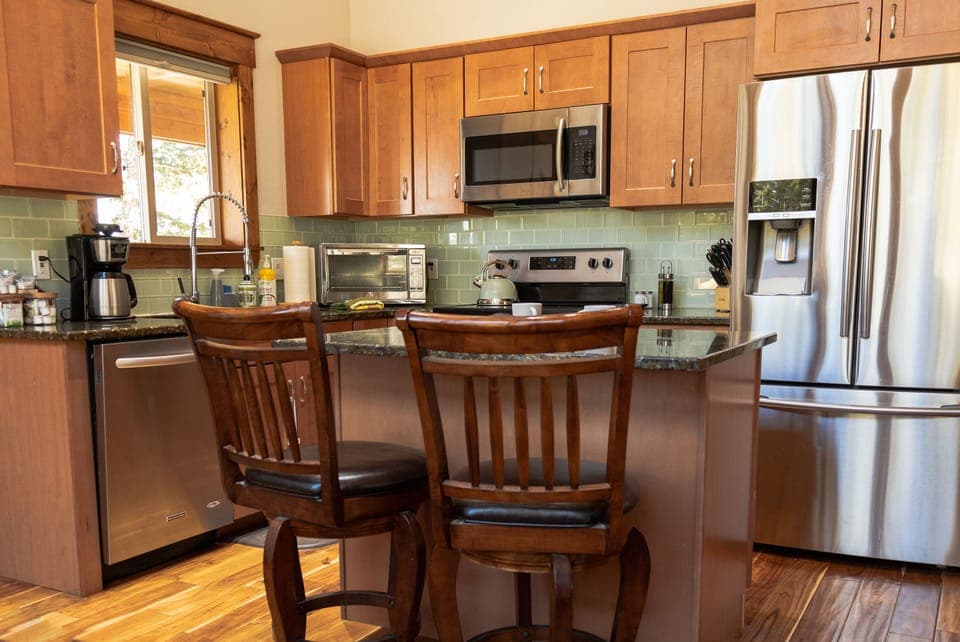 The kitchen is fully stocked including a crock pot and an air fryer.  