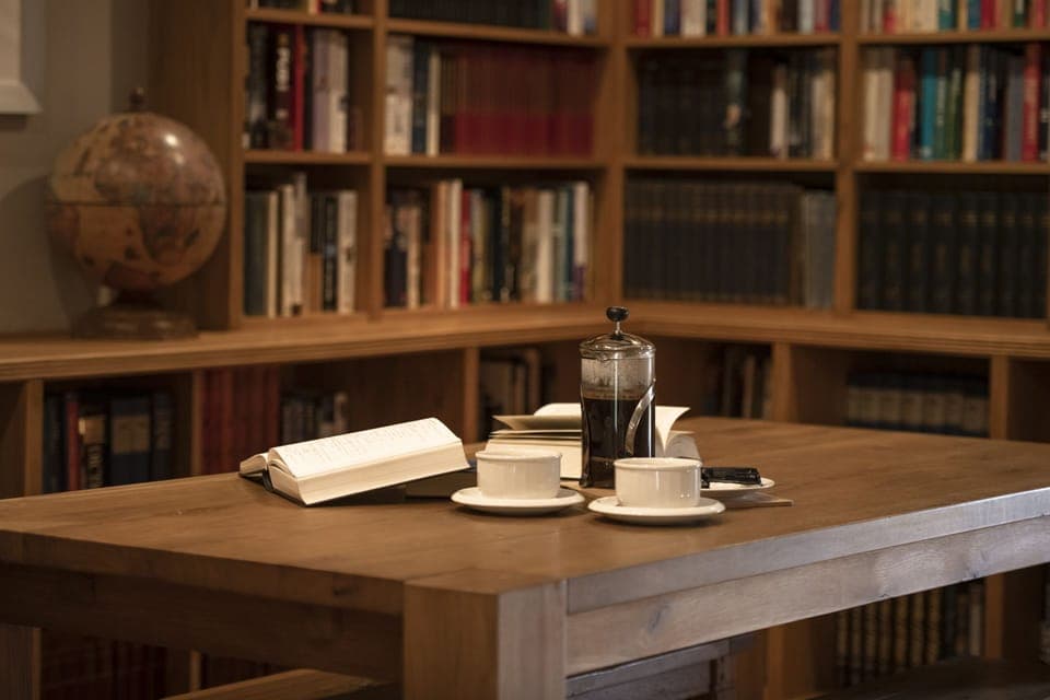 First floor: Enjoy morning coffee in the library