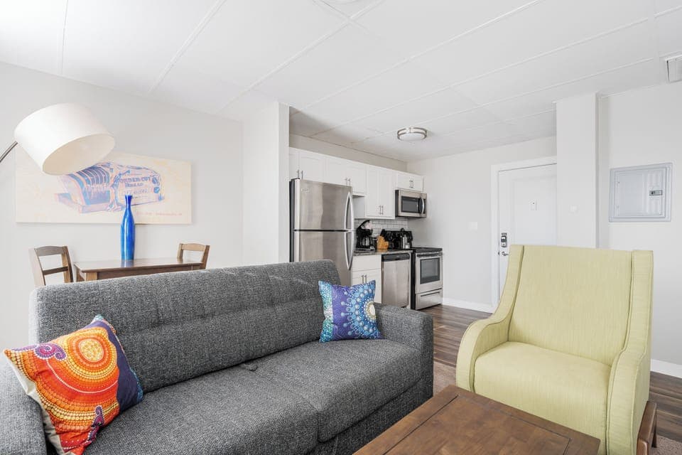 City Apartment | Living area | 50-inch Smart TV with digital channels, TV, streaming services