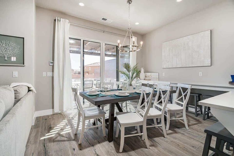 Kitchen open to dining area seats 14