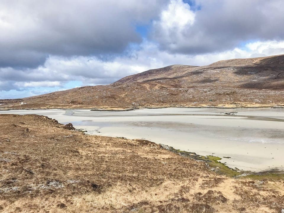 The head of Tr&agrave;igh Losgaintir (Luskentrye Beach) A Site Specia Scientific Interest, the first glimpse of the Tr&agrave;igh will be as you come down the hill on the road from Tarbert. | Laxdale Cottage, Leverburgh, Isle of Harris