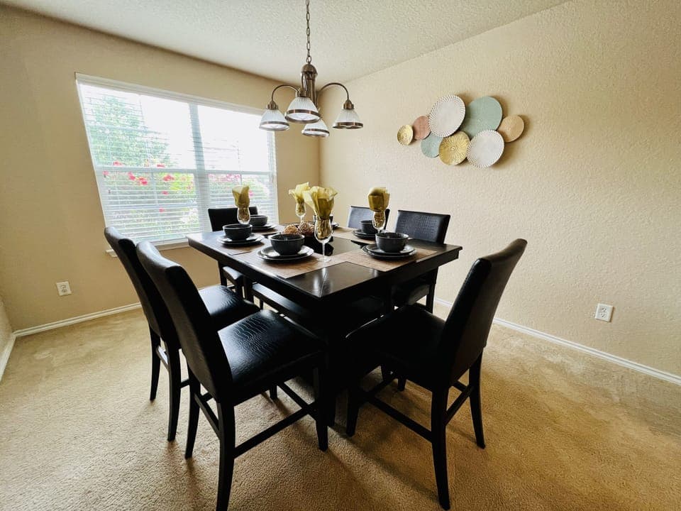 Dining area set up for 6 guests