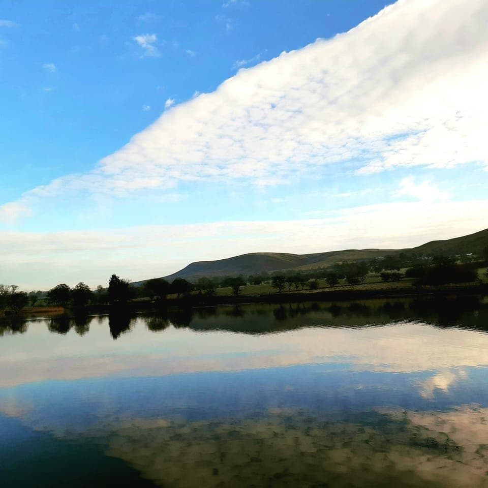 Pendle Hill behind the main fishing lake.