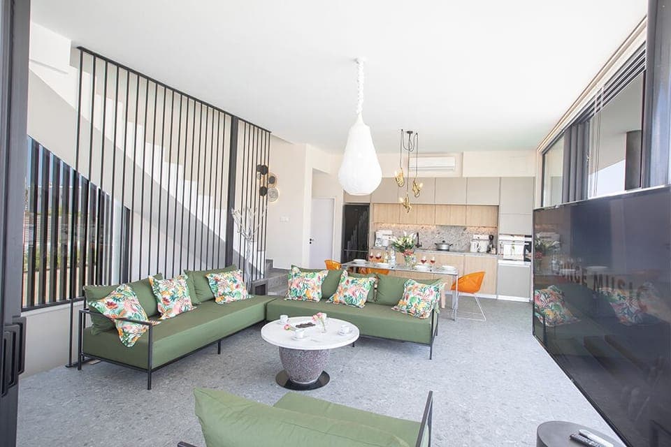 Living Room with Comfortable Sofas and Widescreen TV