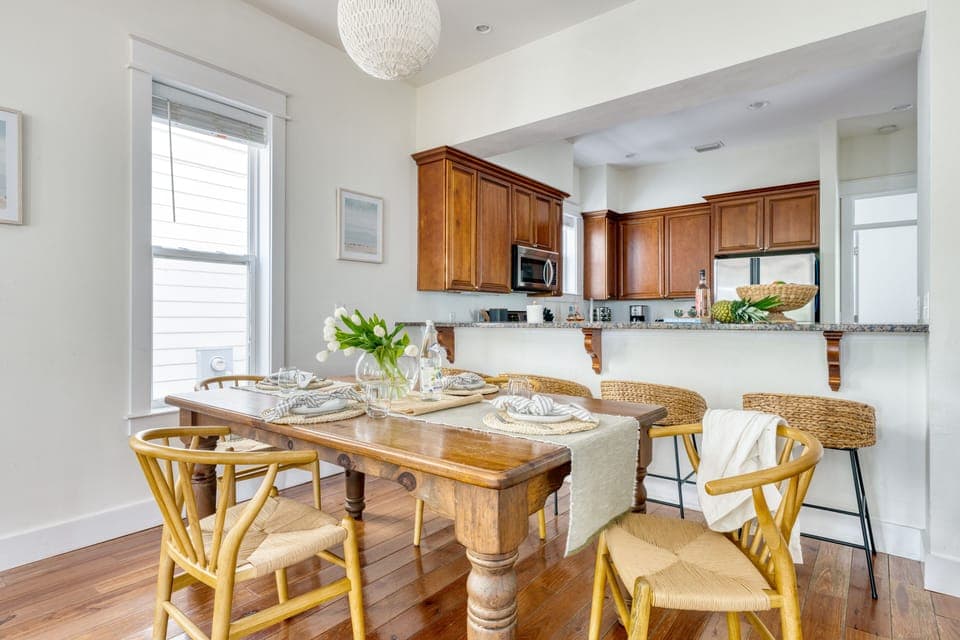 Indoor dining area connects the main living area and kitchen.
