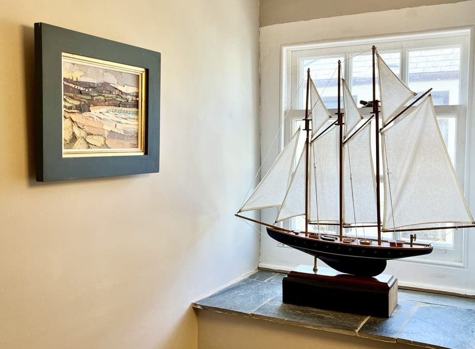 loads of 'marine character' - vintage sailing ship and local artist