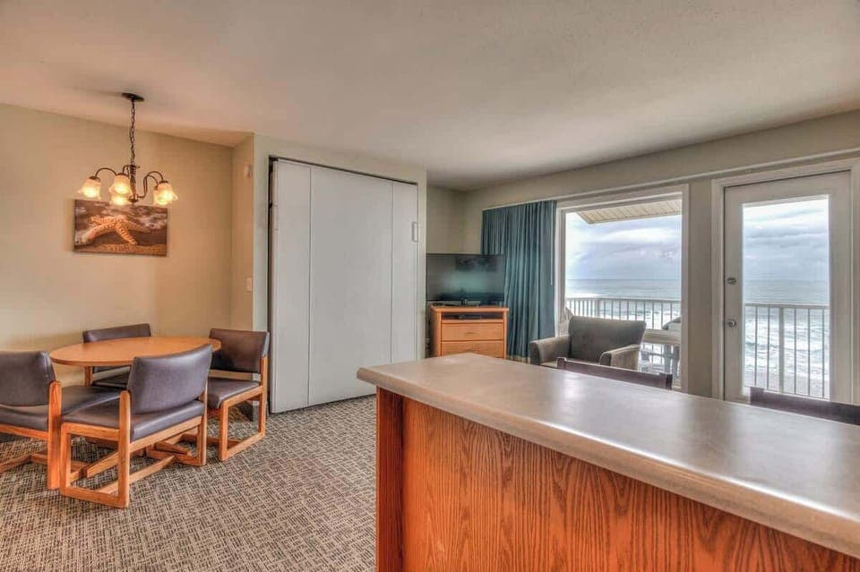 The Murphy bed folds up out of the way during the day