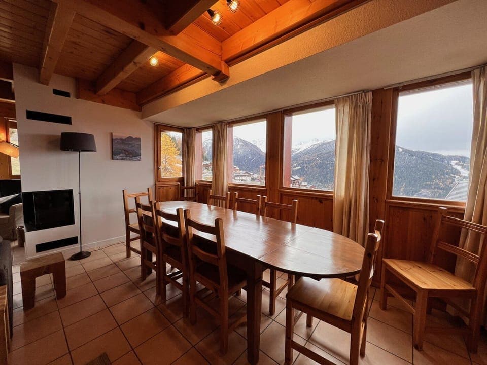 Dining area with large windows
