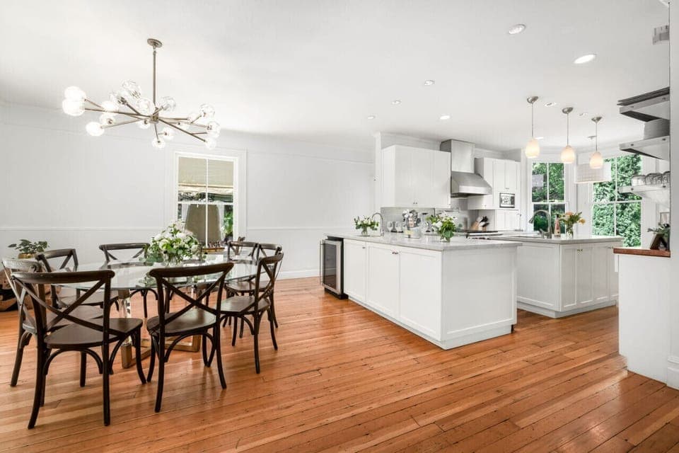 Large indoor dining and kitchen space