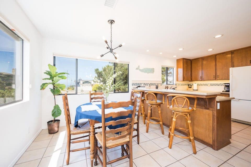 Open kitchen and dining area.