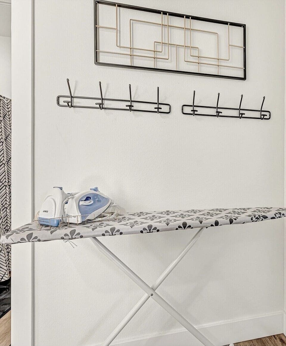 Iron and steamer available.