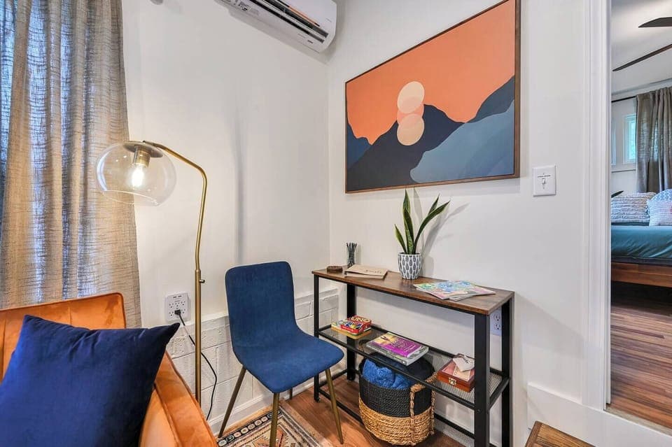 Extra chair for kitchen table if needed . Or a great place to check emails on your laptop.