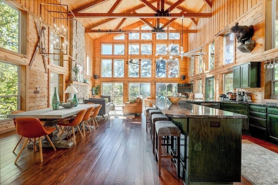 A view of your open-concept kitchen, dining, and living areas.