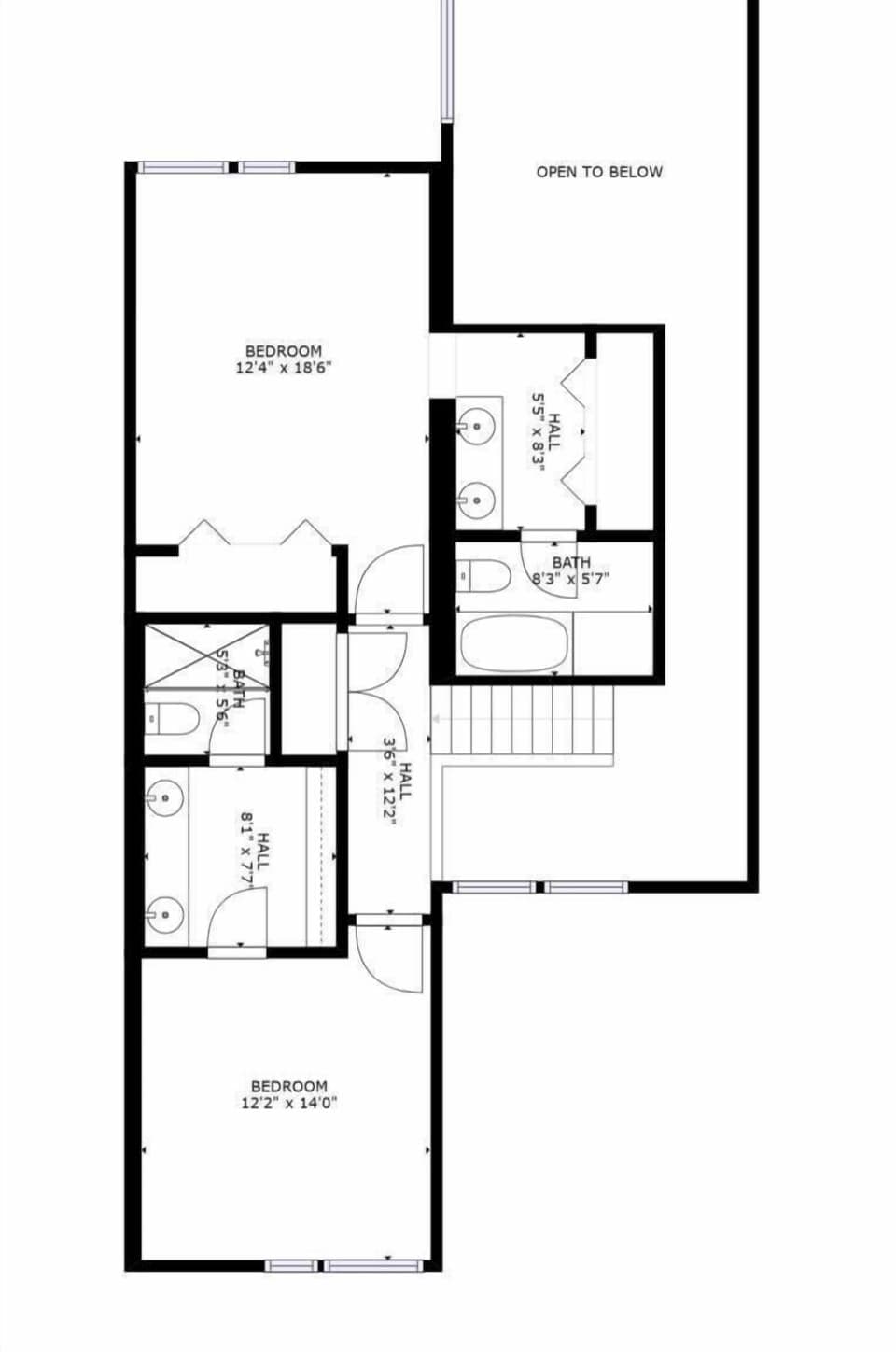 Two bedrooms on the upper level have en-suite baths