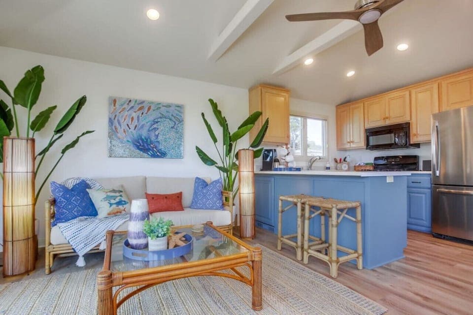 living area and kitchen