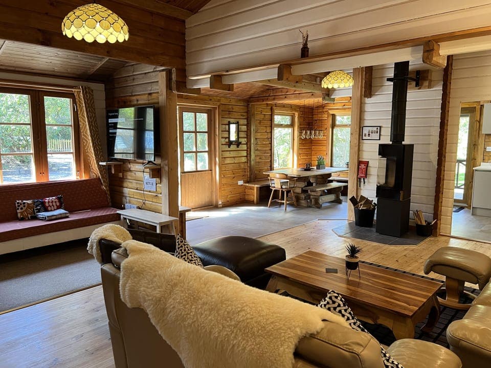 Scandinavian fire stove at the centre of the house