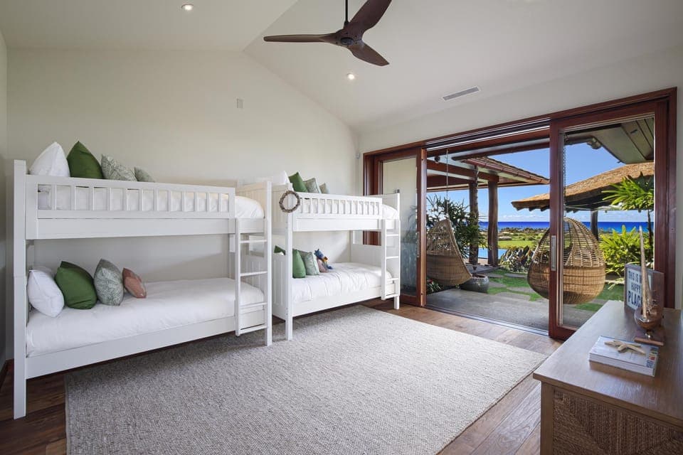 Bunk Room - with 2 hanging wicker chairs 