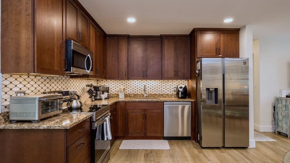 Plenty of counter space in the kitchen, and every tool a cook could need...