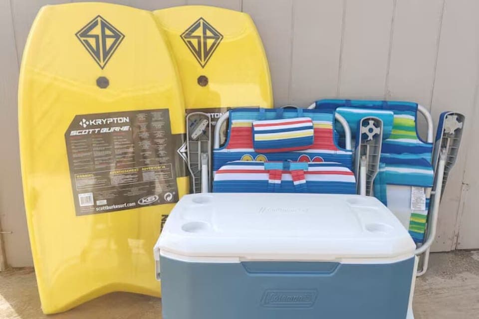 Cooler, boogie boards, beach chairs available for your enjoyment