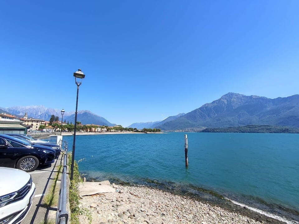 Water, Sky, Mountain, Vehicle, Car, Azure, Street Light, Lake, Wheel