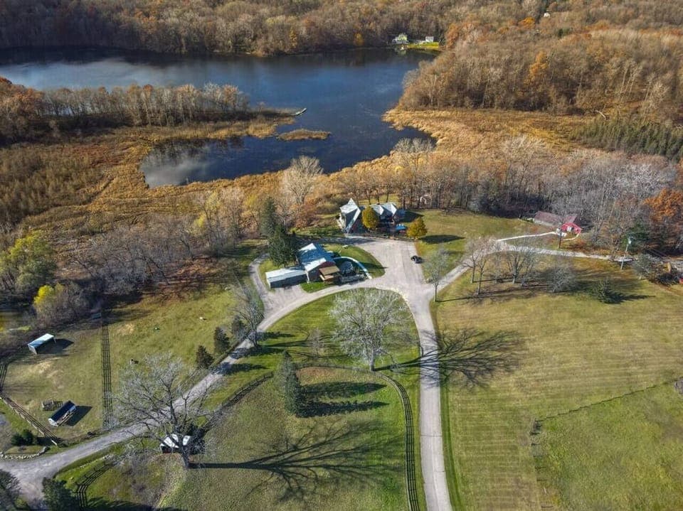 Aerial view of three of the houses at Narrin