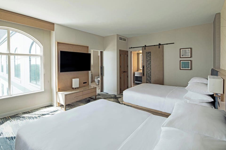 Club Suite, 2 Queen Beds | Premium bedding, in-room safe, desk, laptop workspace