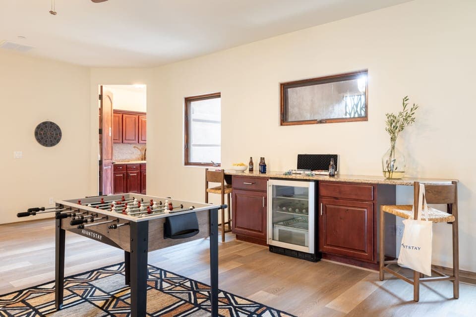 Wet bar and foosball.