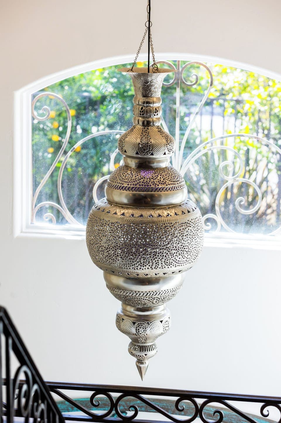 The Moroccan chandelier in the entry foyer...