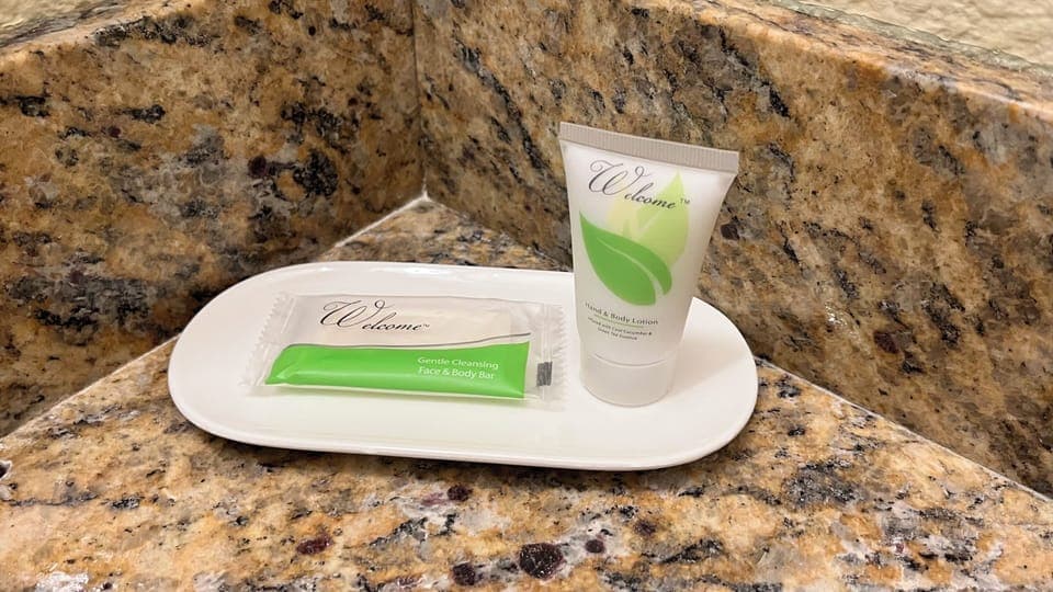 Free toiletries, hair dryer, towels, soap