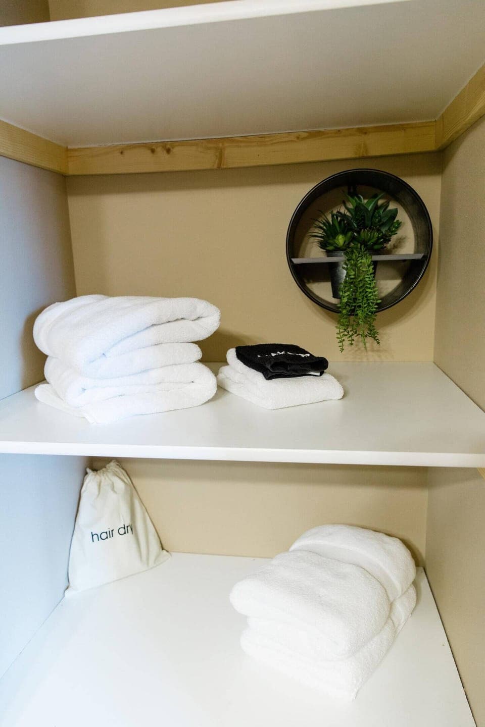 Towels, makeup towels and hair dryers provided.