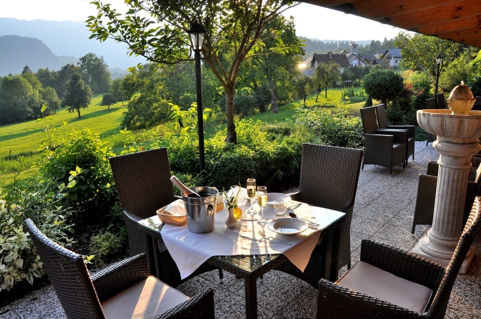 Breakfast and dinner served, garden views 