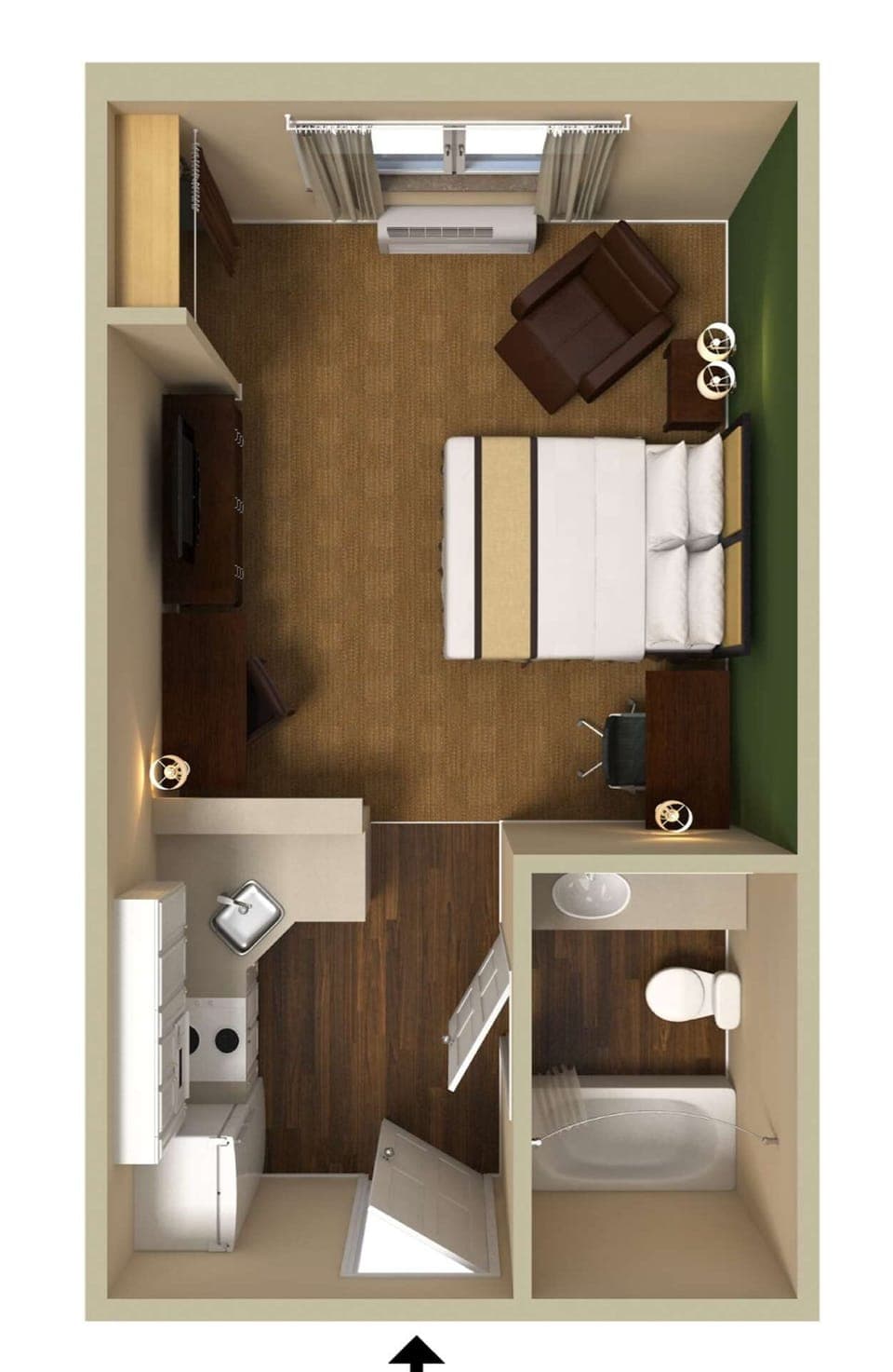 Desk, free WiFi, bed sheets