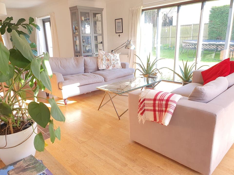 Large south facing lounge. A lovely place to sit and look at the garden. 