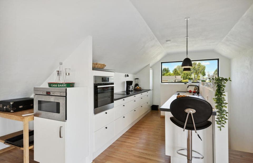 Fridge, stovetop, dishwasher, coffee/tea maker