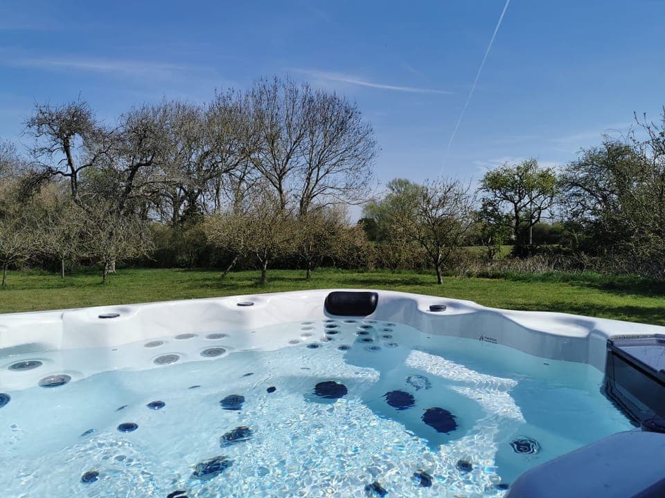 Private six person hot tub with rural views