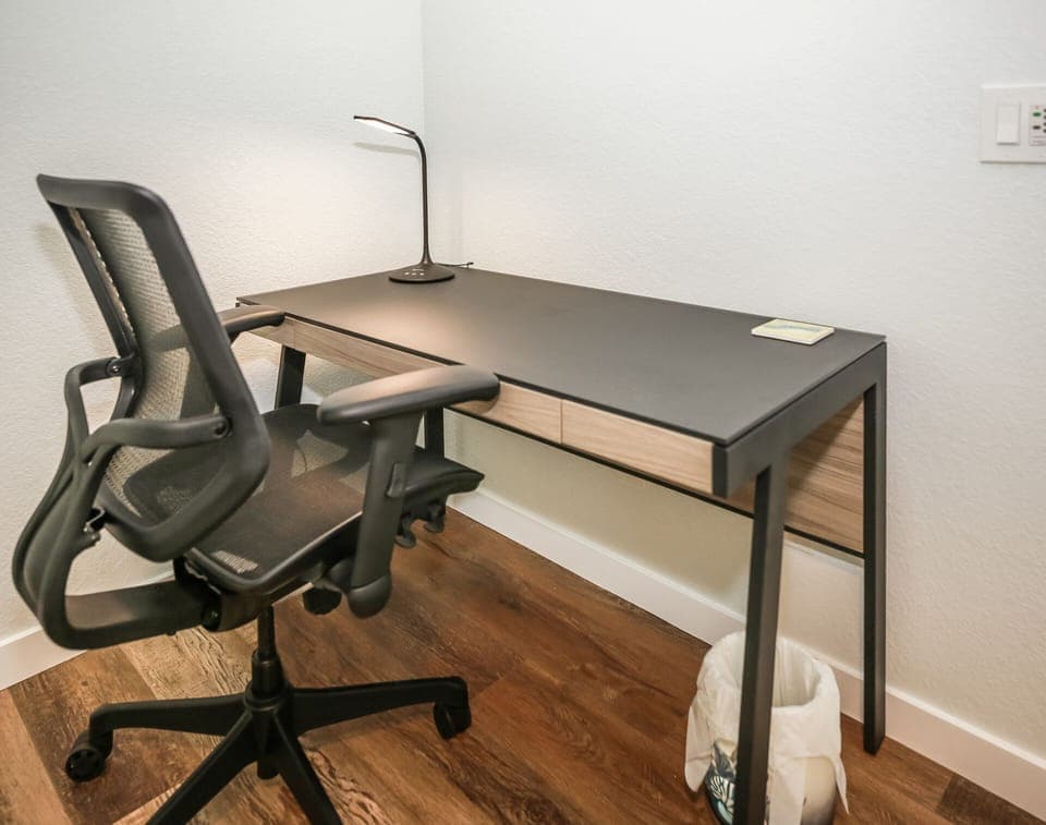 There is a desk in the guest bedroom for those needing to do work or school while away.
