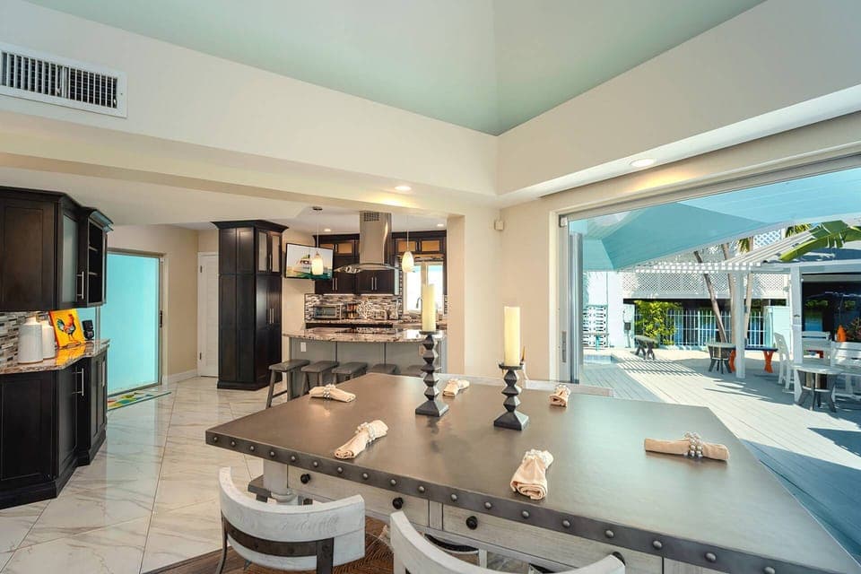 Savor family dinners in this stunning dining area.