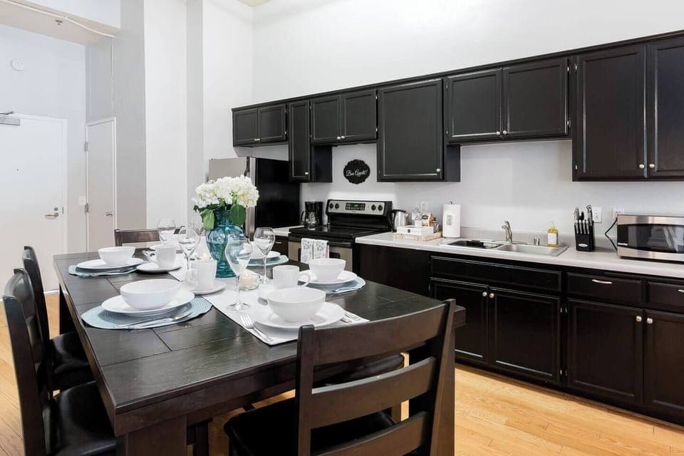 Full Kitchen & Dining area are integrated with the living room loft with high ceilings to give you the feeling of lots of space