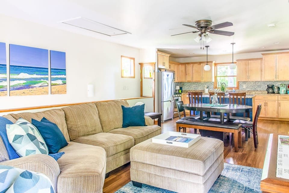 Living, kitchen and dining open concept